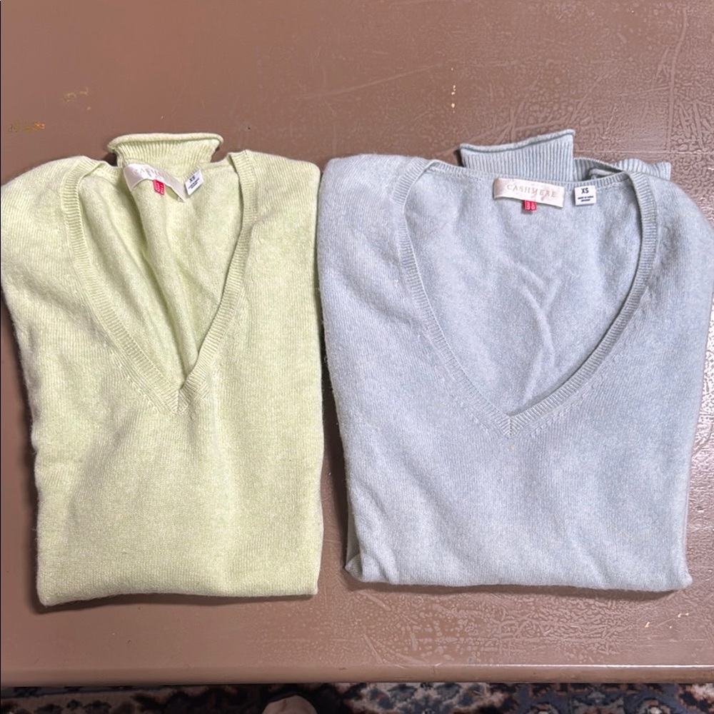 Women’s V-Neck Sweater - Light Green and Light Blue